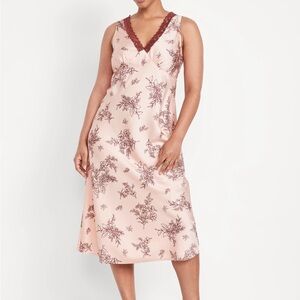 Floral Lace Trim Midi Dress - Medium Petite